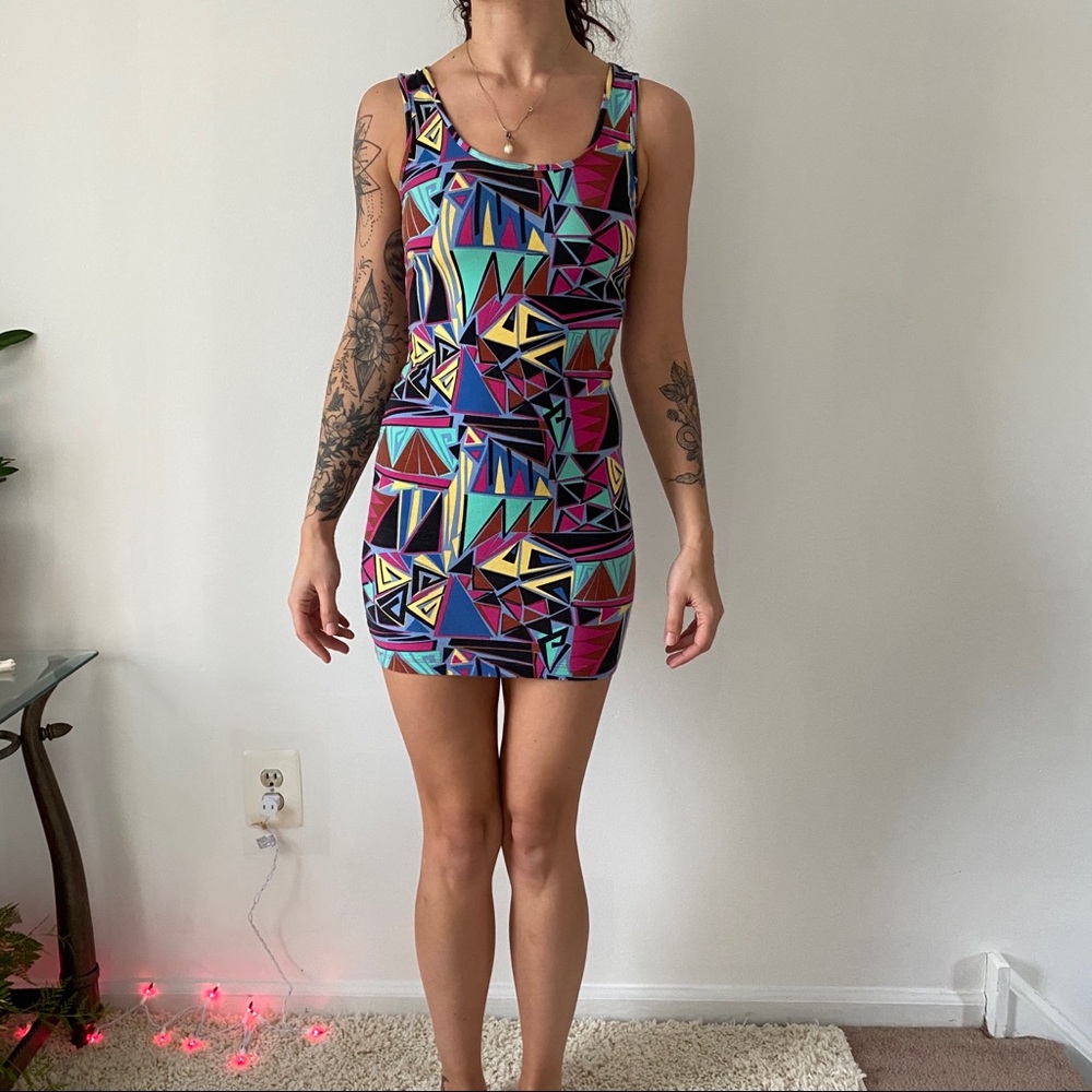 Bright abstract mini bodycon dress